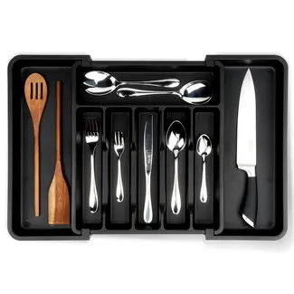 Uitschuifbare bestekbak 33–56,5 cm – Zwart