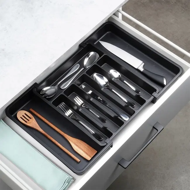 Expandable Black Cutlery Tray 33–56.5 × 37.5 cm