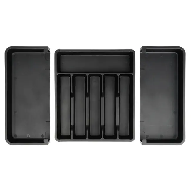 Uitschuifbare zwarte bestekbak 33–56,5 × 37,5 cm