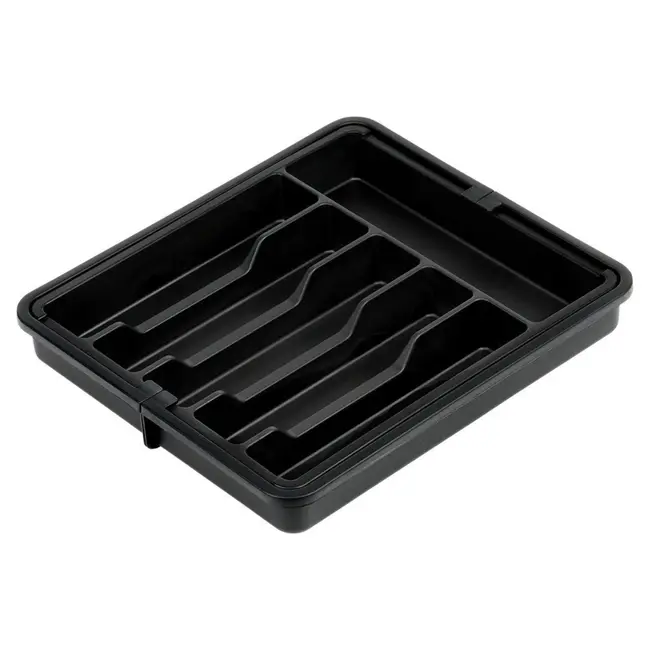 Uitschuifbare zwarte bestekbak 33–56,5 × 37,5 cm