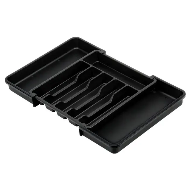Ausziehbarer schwarzer Besteckkasten 33–56,5 × 37,5 cm