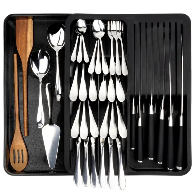Expandable Black Cutlery Tray 40 × 31 cm – up to 45.5 cm