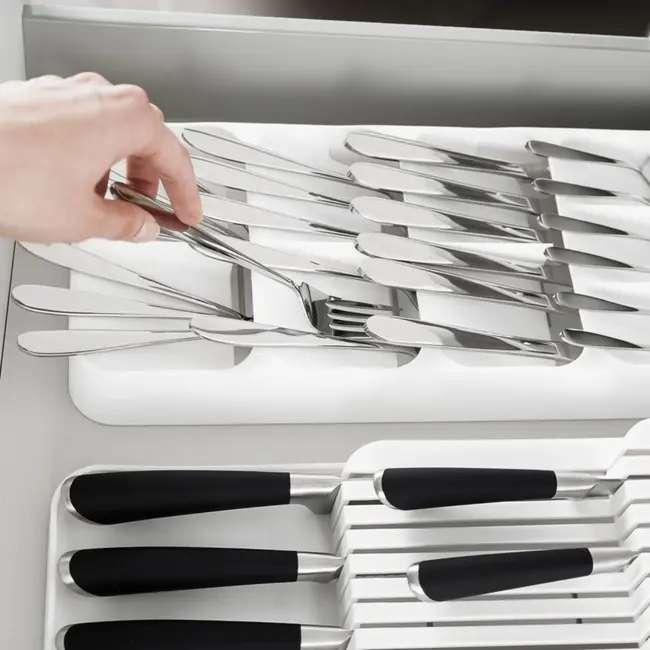 Compact White Cutlery Tray 39 × 17 cm – 9 Compartments