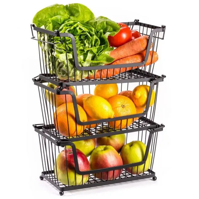 Schwarzer Metall Obst- & Gemüsekorb 31 × 17,5 × 15,5 cm – stapelbar