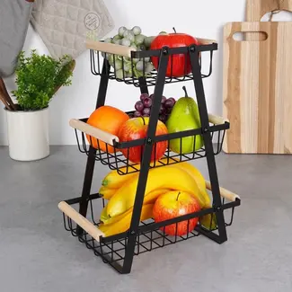 Obst- & Gemüsekorb 3-stufig – Schwarz