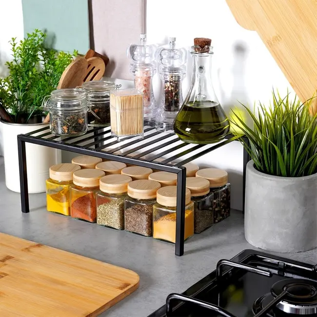 Black Metal Kitchen Shelf 33 × 21 × 14 cm