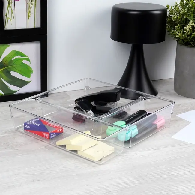 Transparent Drawer Organiser 23 × 23 × 5.5 cm – 3 Compartments