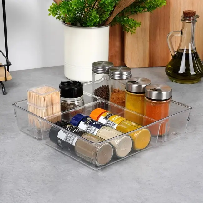 Transparante lade-organizer 23 × 23 × 5,5 cm – 3 vakken