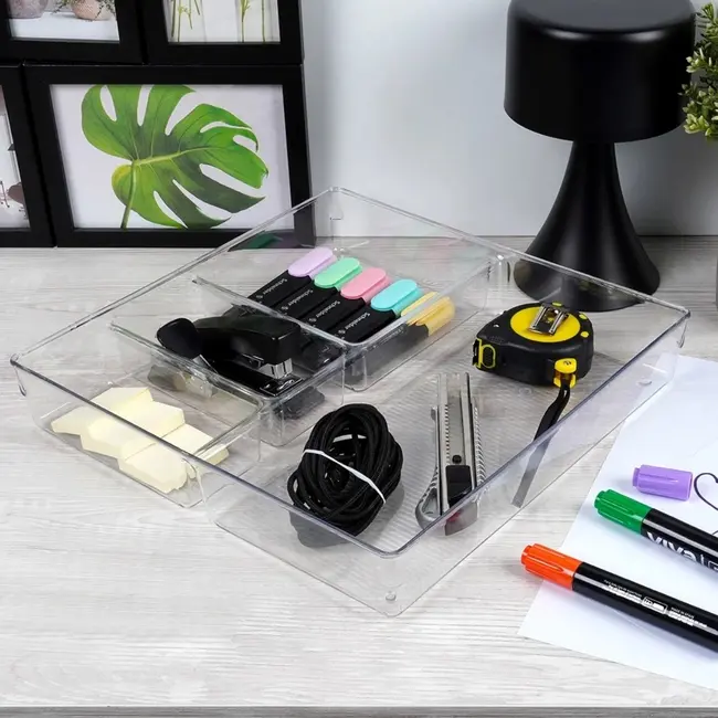 Transparante lade-organizer 31 × 31 × 5,5 cm – 4 vakken