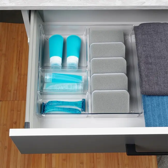 Transparenter Schubladen-Organizer 31 × 31 × 5,5 cm – 4 Fächer