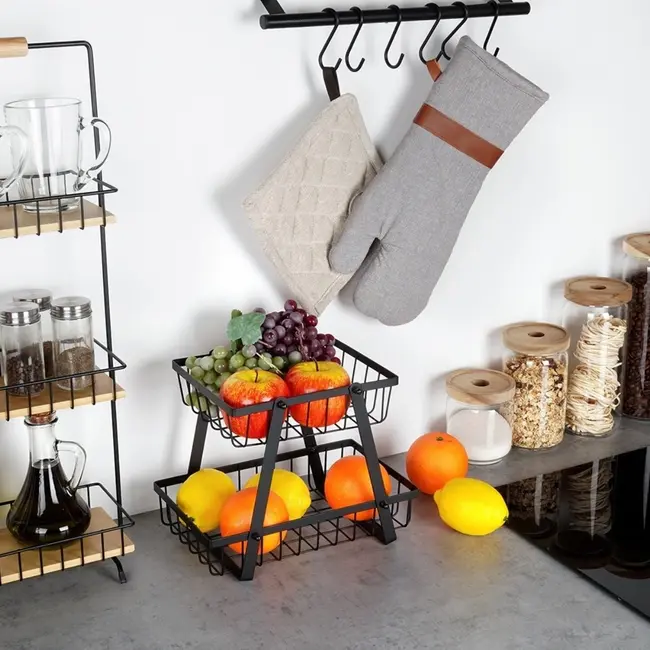Black 2-Tier Fruit & Vegetable Basket 28 × 17.5 × 21 cm