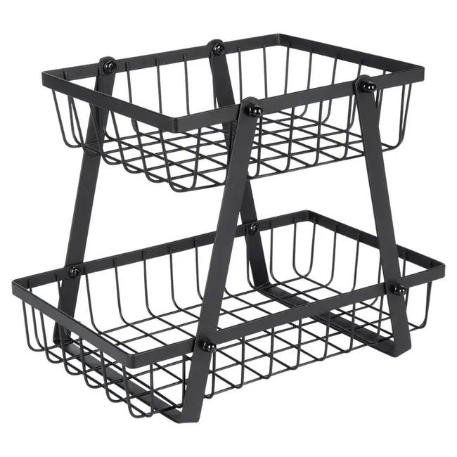 Zwarte fruit- & groentemand 2-laags 28 × 17,5 × 21 cm