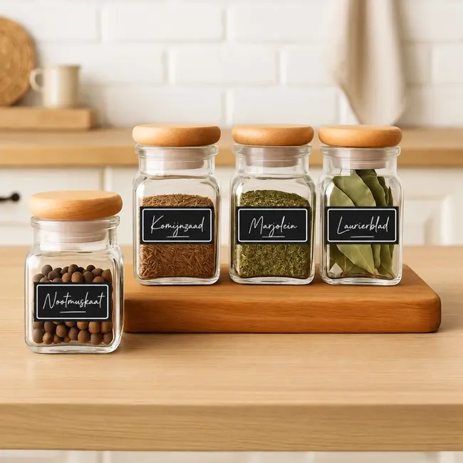 Self-adhesive black labels for jars and bottles – 28 pcs