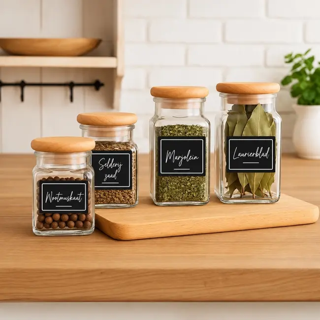 Self-adhesive black labels for jars and bottles – 24 pcs