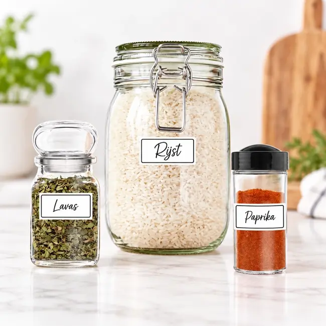 Self-adhesive black and white labels for jars and bottles – 28 pcs