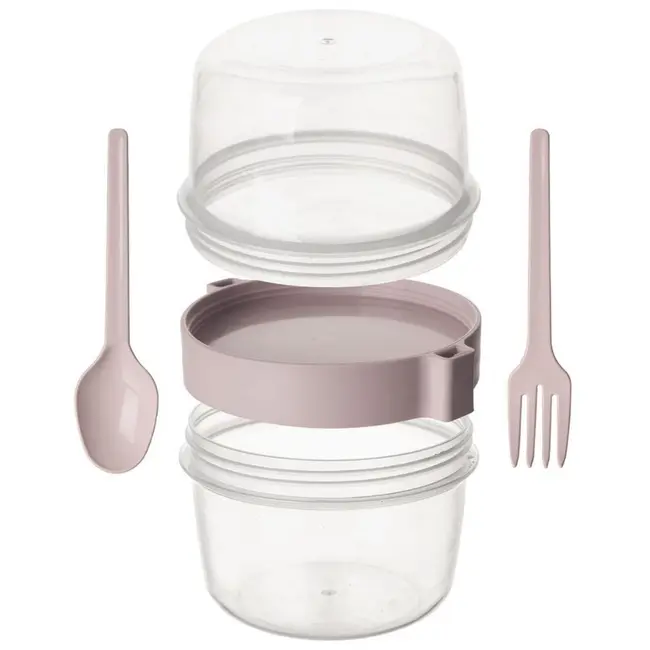 Yoghurtbeker met lepel, vork en toppingbakje – 370 ml