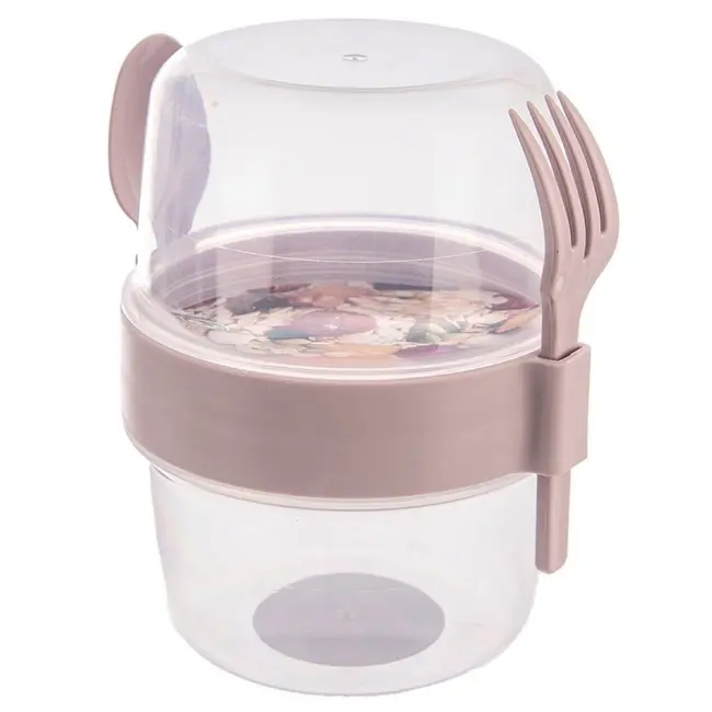 Yogurt pot with spoon, fork and topping bowl – 370 ml