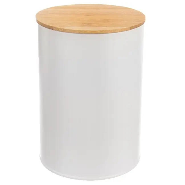White metal storage canister with bamboo lid – 800 ml