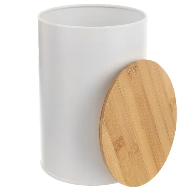 Witte metalen voorraadpot met bamboedeksel – 800 ml