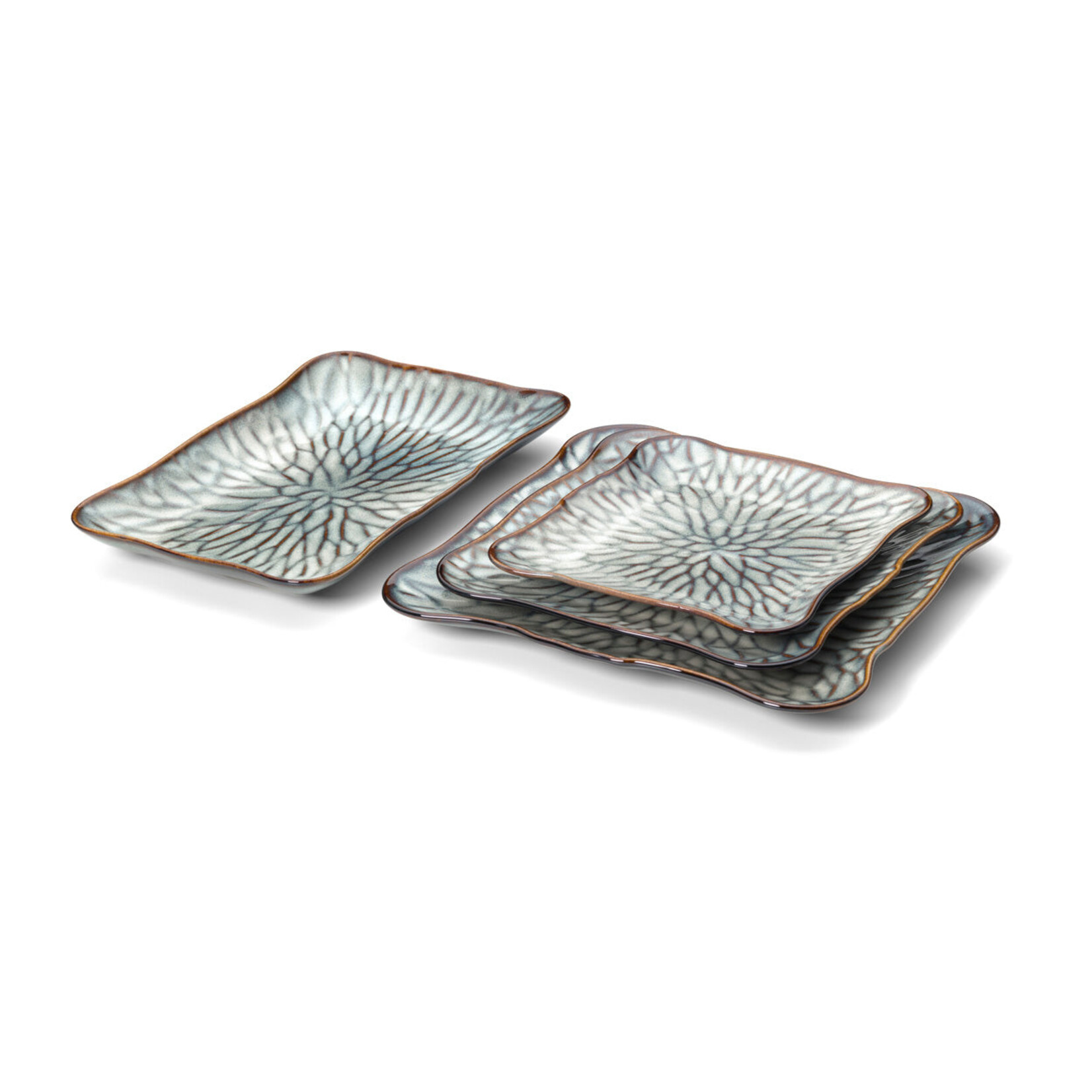 Bazar Bizar Antwerp The Lotus Ice Rectangular Plate - Grey Brown - L