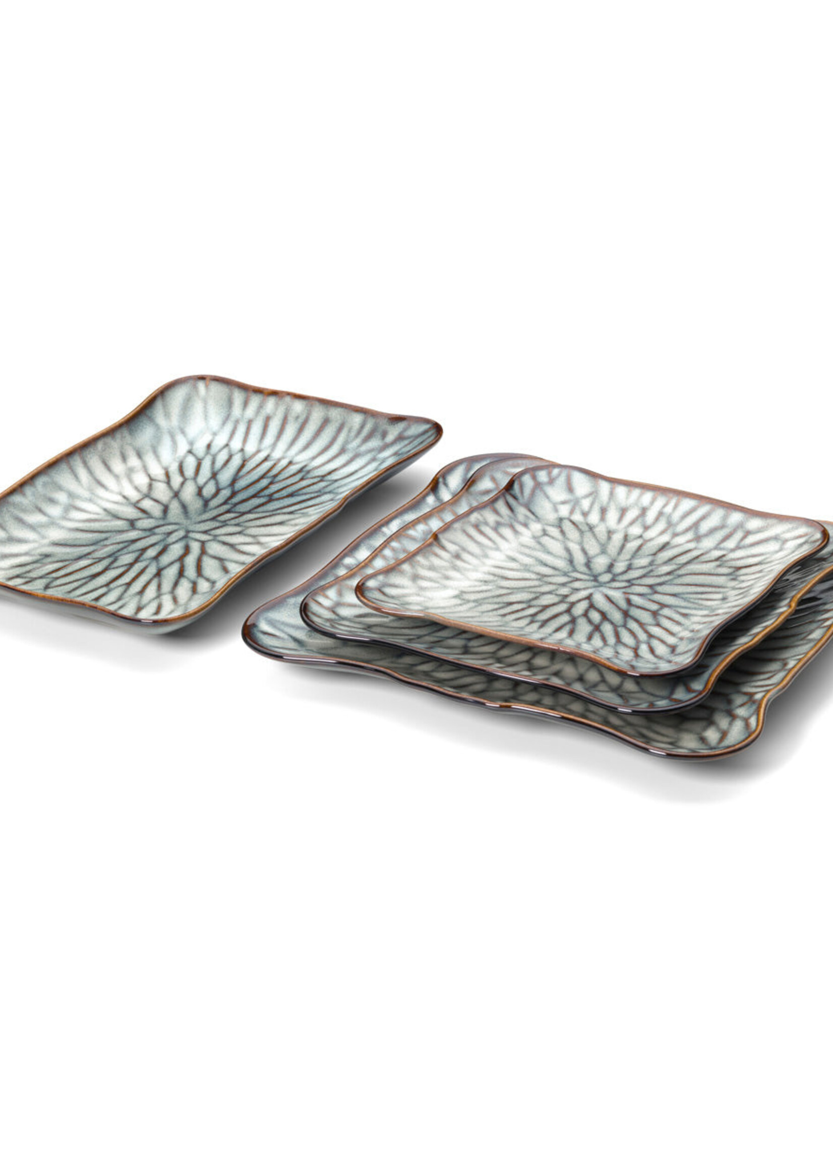 Bazar Bizar Antwerp The Lotus Ice Rectangular Plate - Grey Brown - L