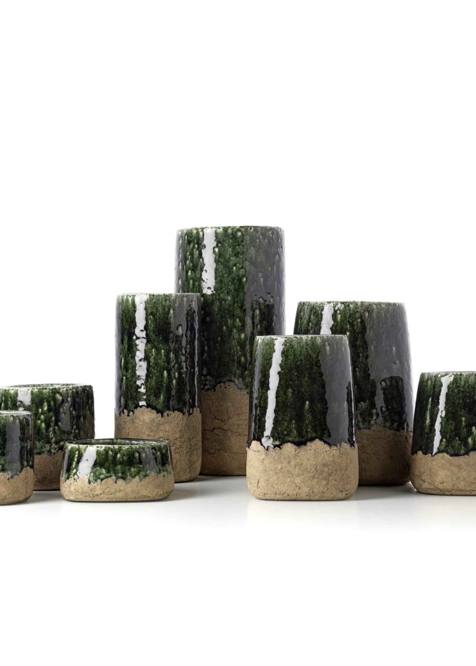 Bazar Bizar Antwerp The Moss Bowl Planter - Concrete Green - Low