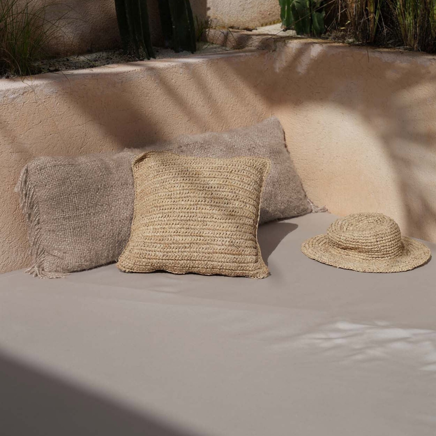 Bazar Bizar Antwerp The Raffia Flores Cushion Cover Square - Natural - 40x40