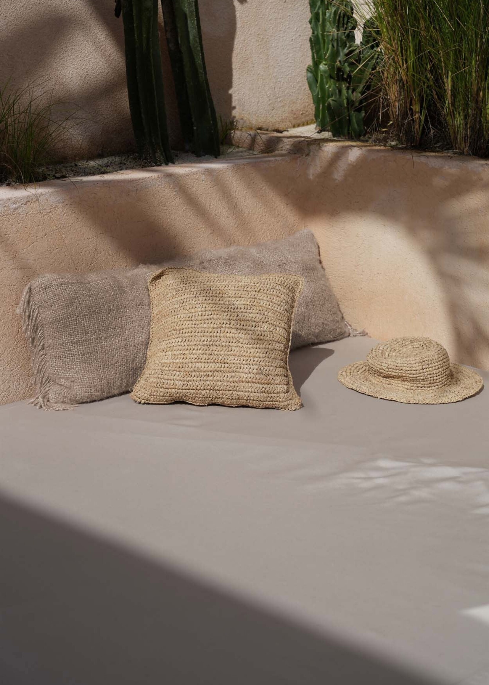 Bazar Bizar Antwerp The Raffia Flores Cushion Cover Square - Natural - 40x40