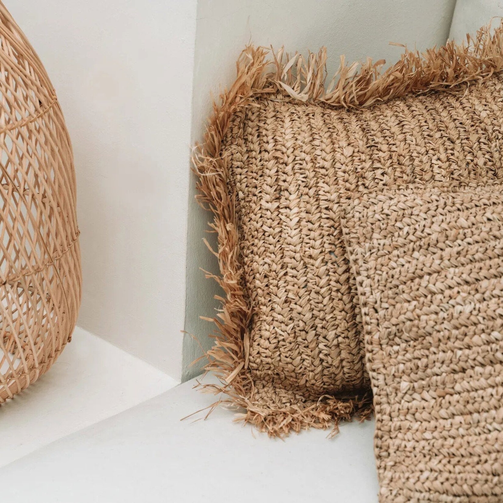 Bazar Bizar Antwerp The Raffia Flores Cushion Cover Square - Natural - 40x40