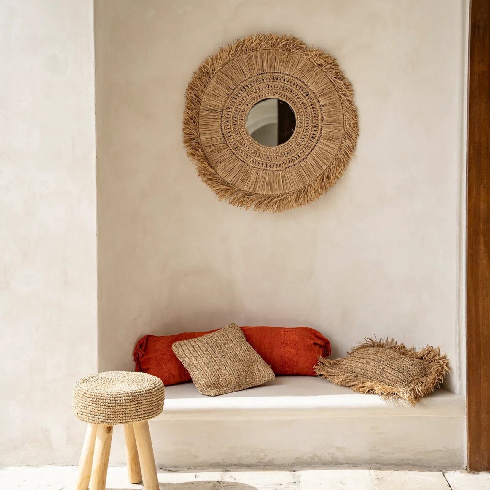 Bazar Bizar Antwerp The Raffia Flores Cushion Cover Square - Natural - 40x40