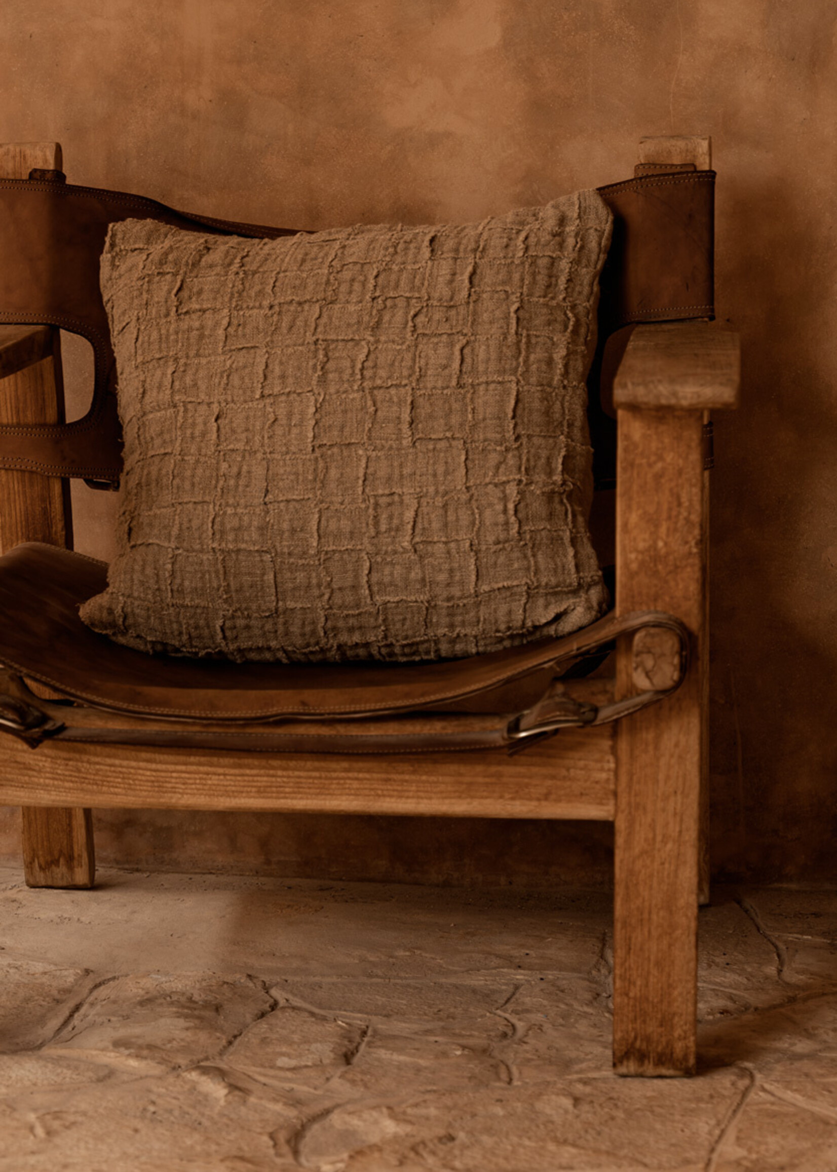 Bazar Bizar Antwerp The Linen Damier Cushion Cover - Natural