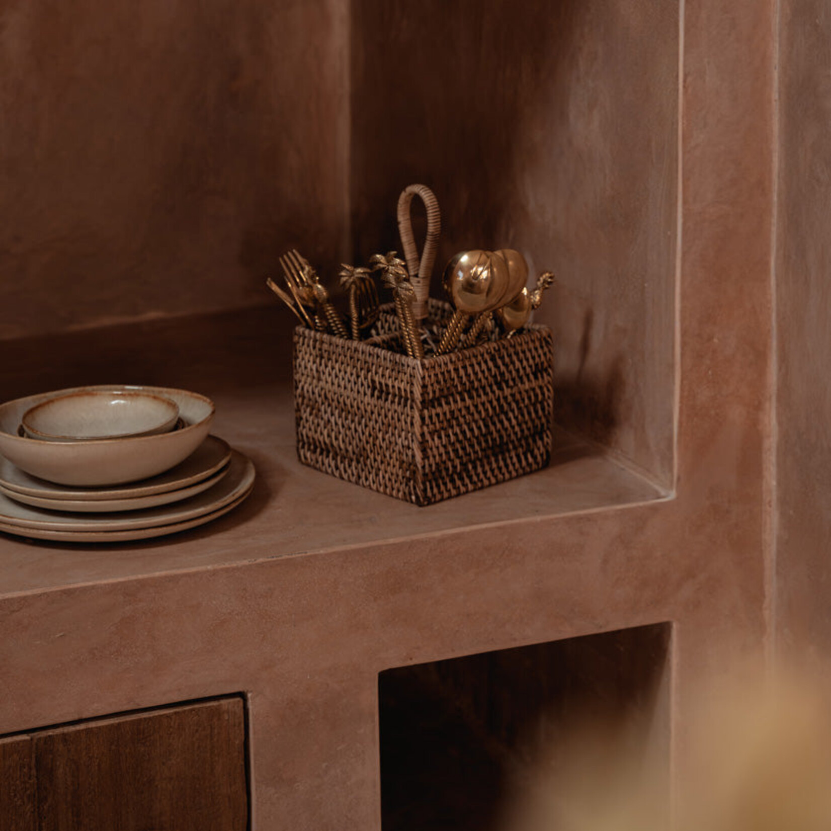Bazar Bizar Antwerp The Rattan Cutlery Caddy N°4 - Natural Brown