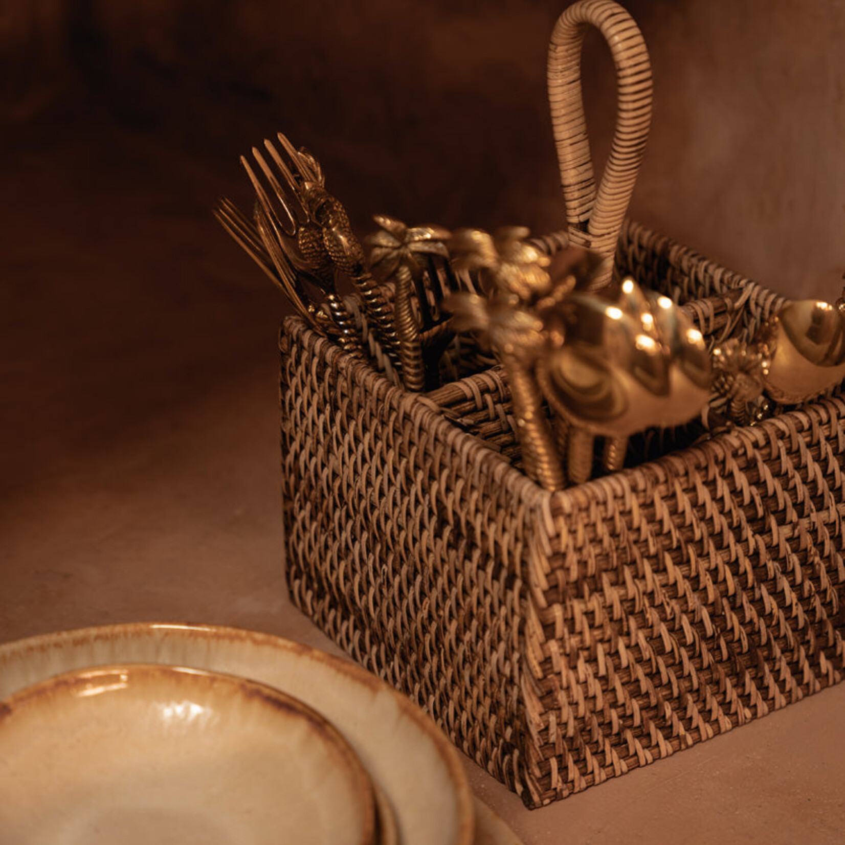 Bazar Bizar Antwerp The Rattan Cutlery Caddy N°4 - Natural Brown