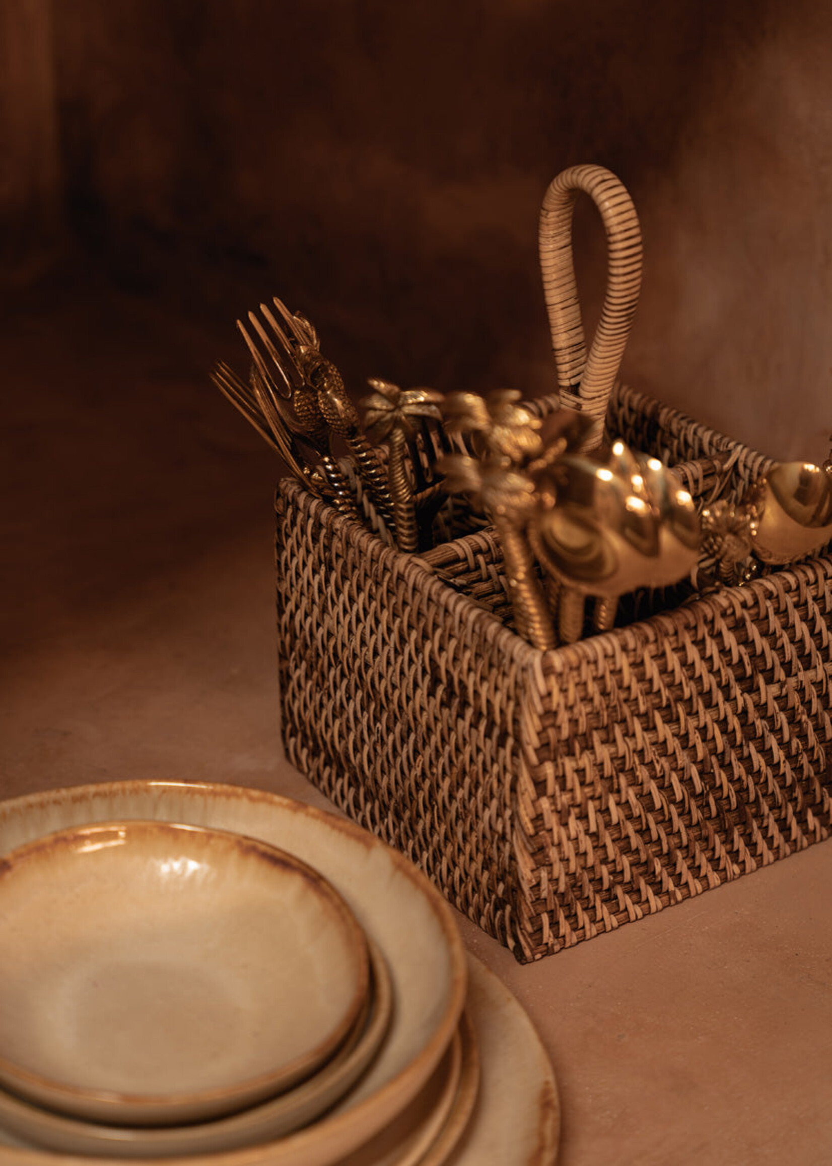 Bazar Bizar Antwerp The Rattan Cutlery Caddy N°4 - Natural Brown