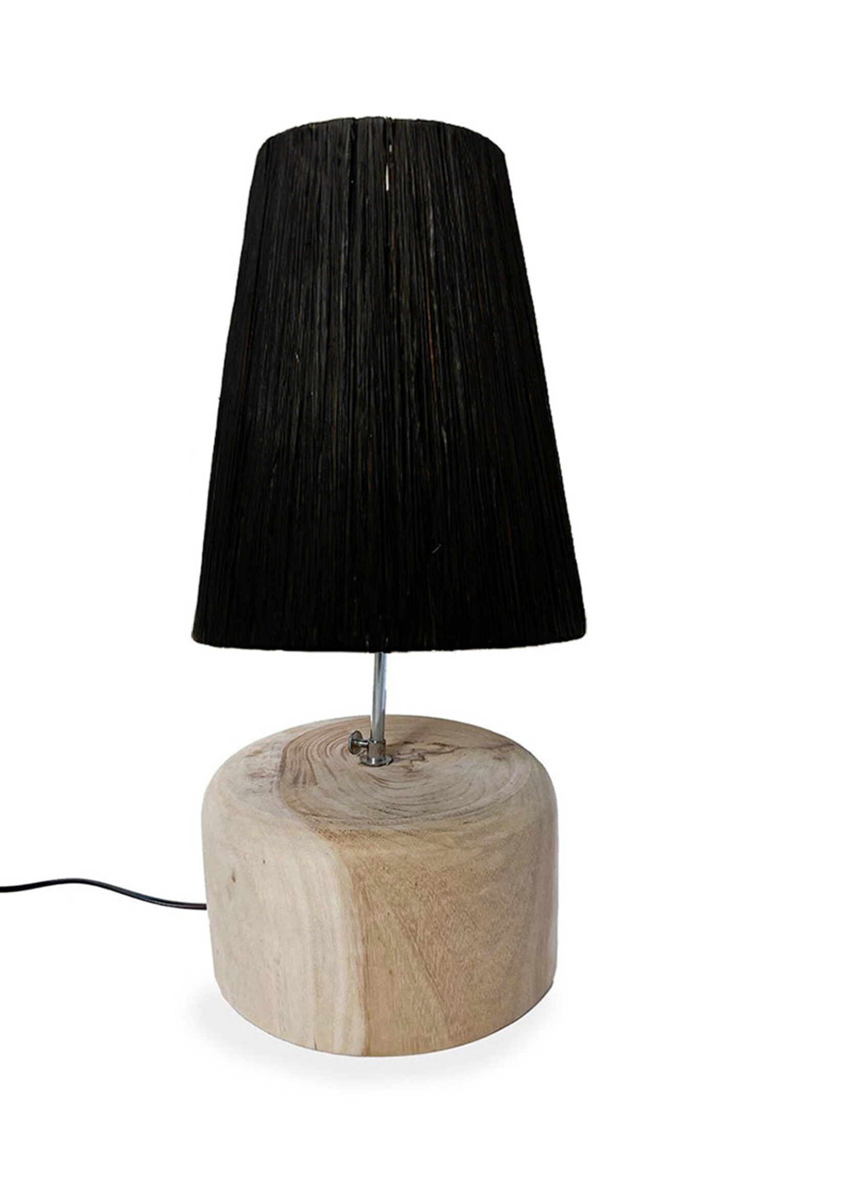 Bazar Bizar Antwerp The Raffia Teak Wood Table Lamp - Natural Black