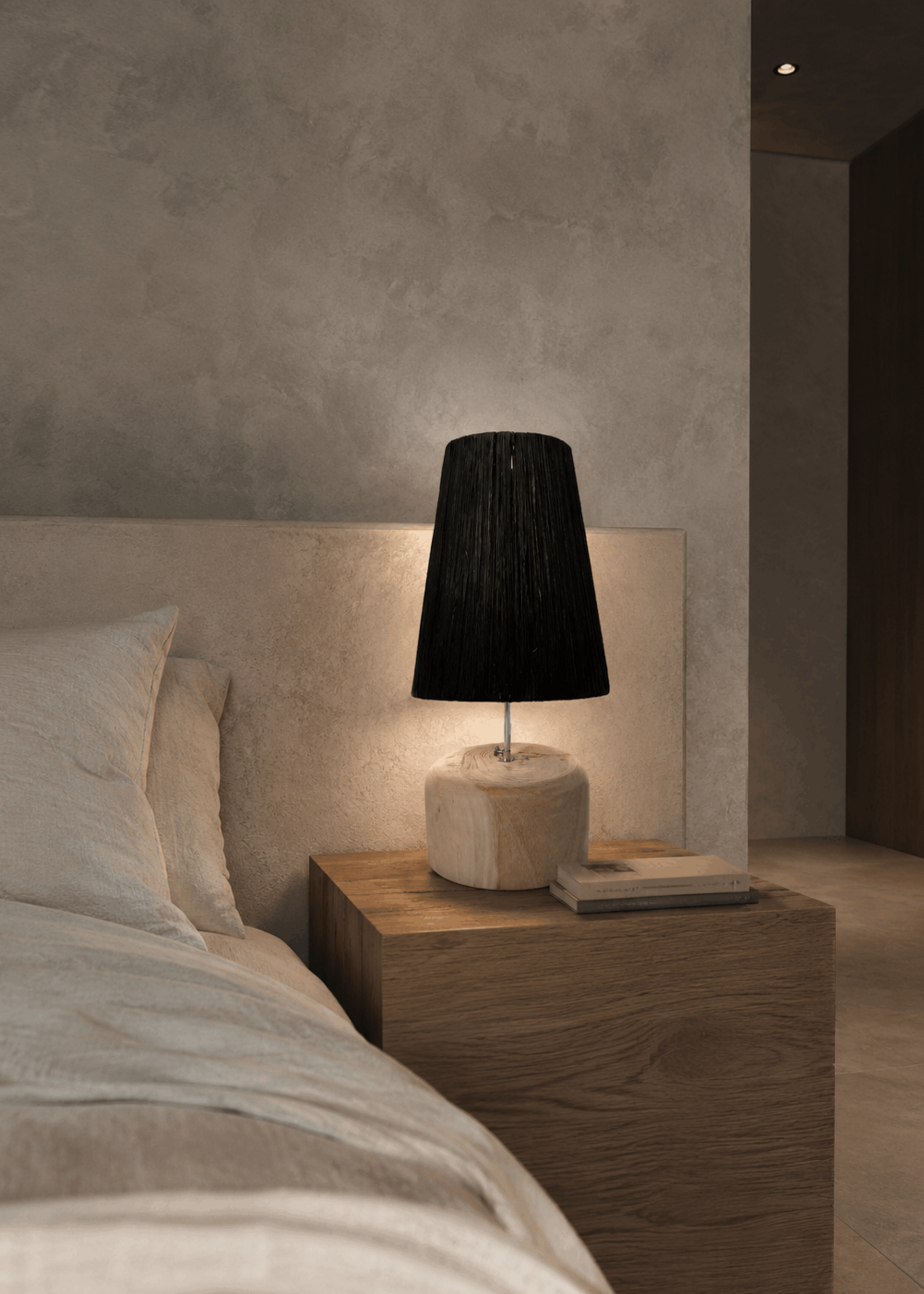 Bazar Bizar Antwerp The Raffia Teak Wood Table Lamp - Natural Black