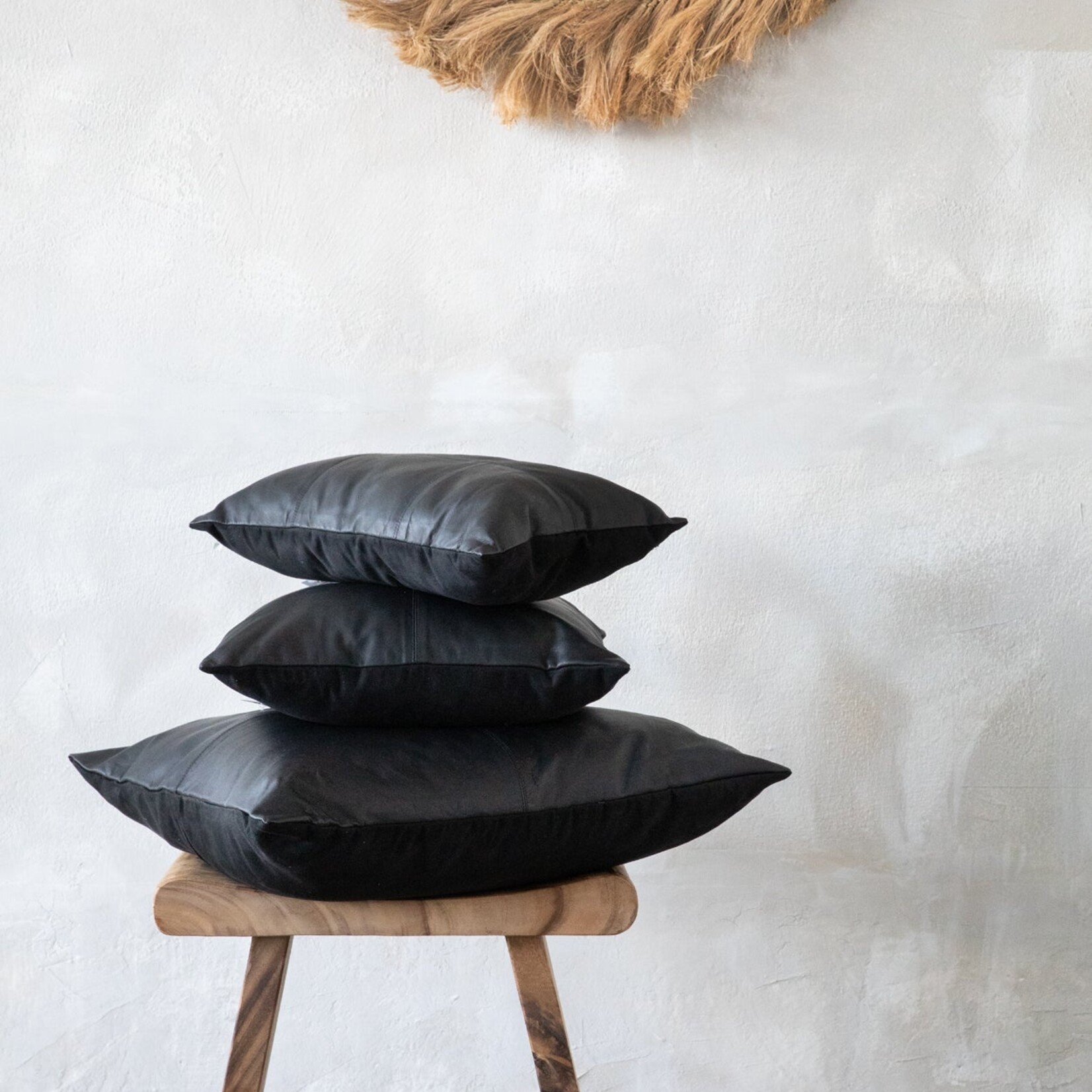 Bazar Bizar The Four Panel Leather Cushion Cover - Black - 40x40