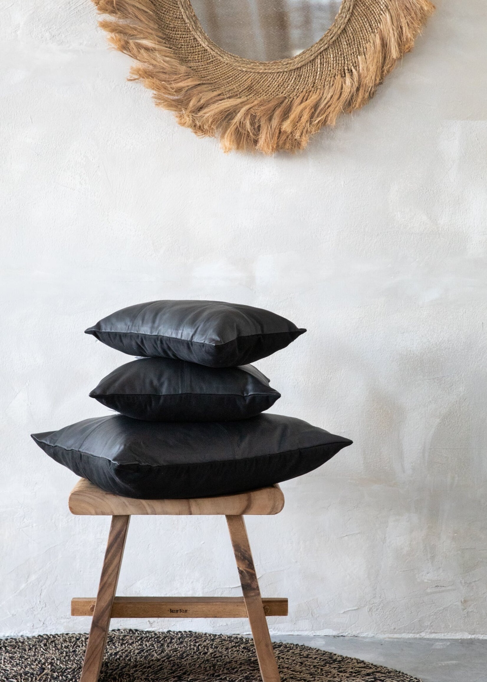 Bazar Bizar The Four Panel Leather Cushion Cover - Black - 40x40