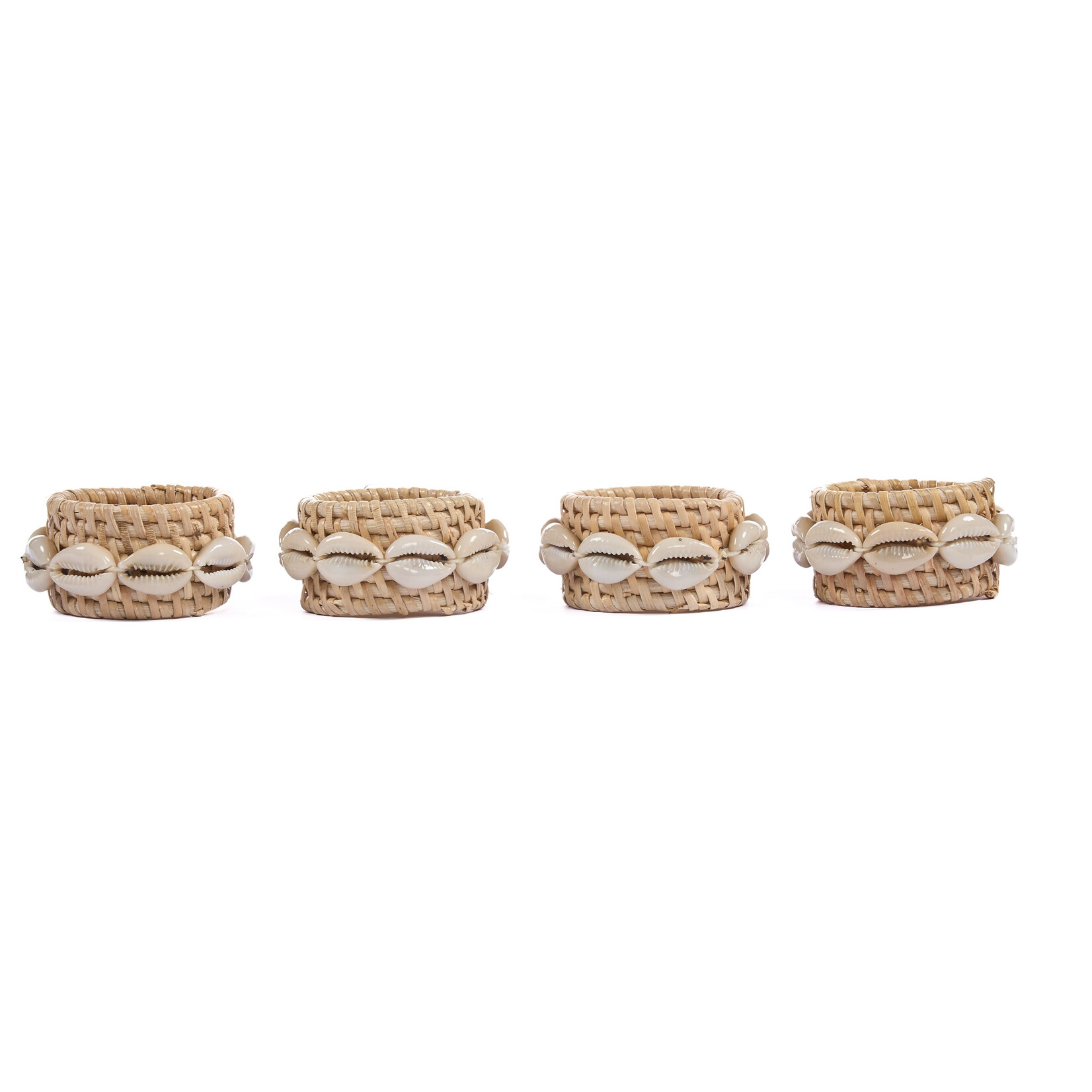 Bazar Bizar The Rattan Shell Napkin Ring - Natural White - Set of 4