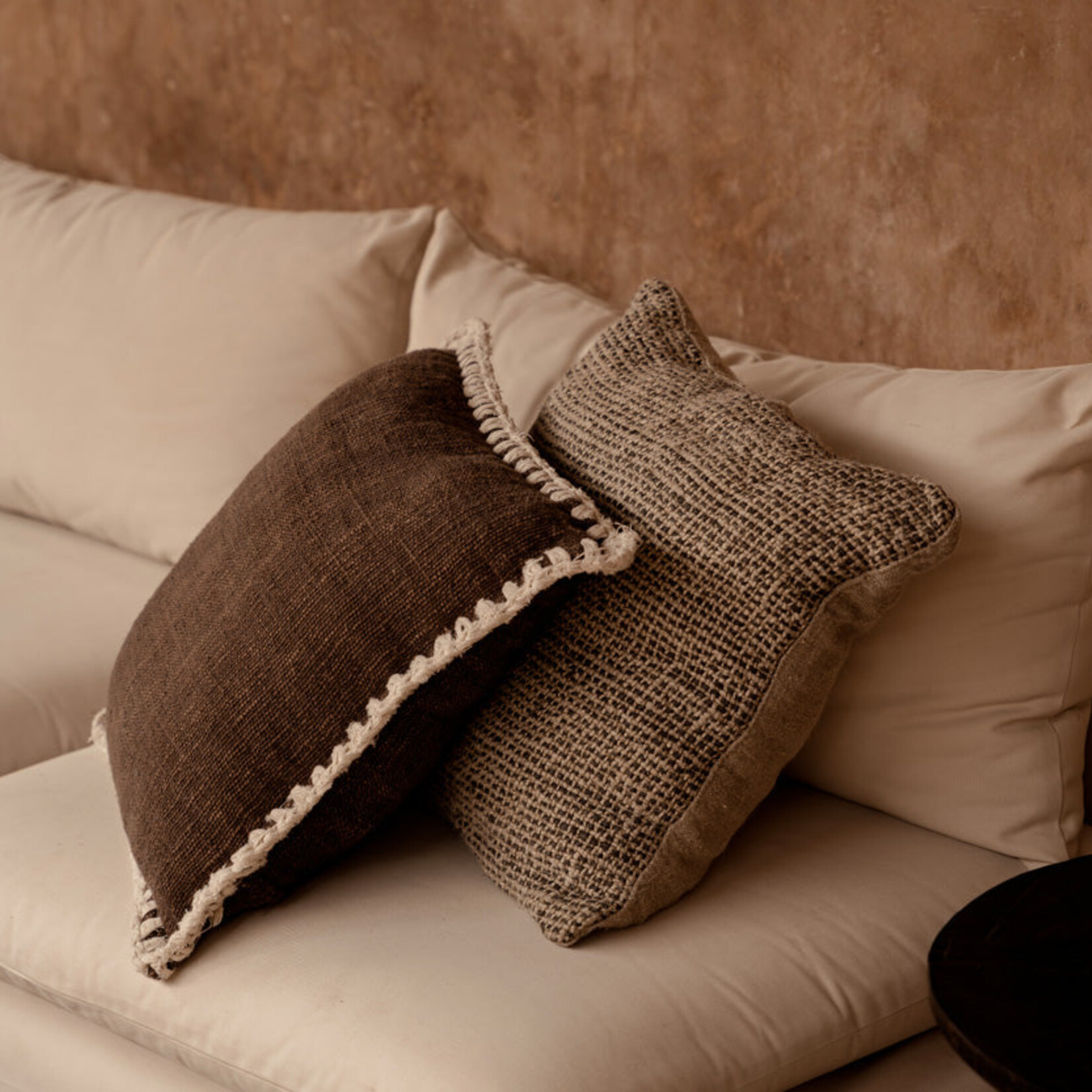 Bazar Bizar Antwerp The Espresso Edge Cushion Cover - Brown White