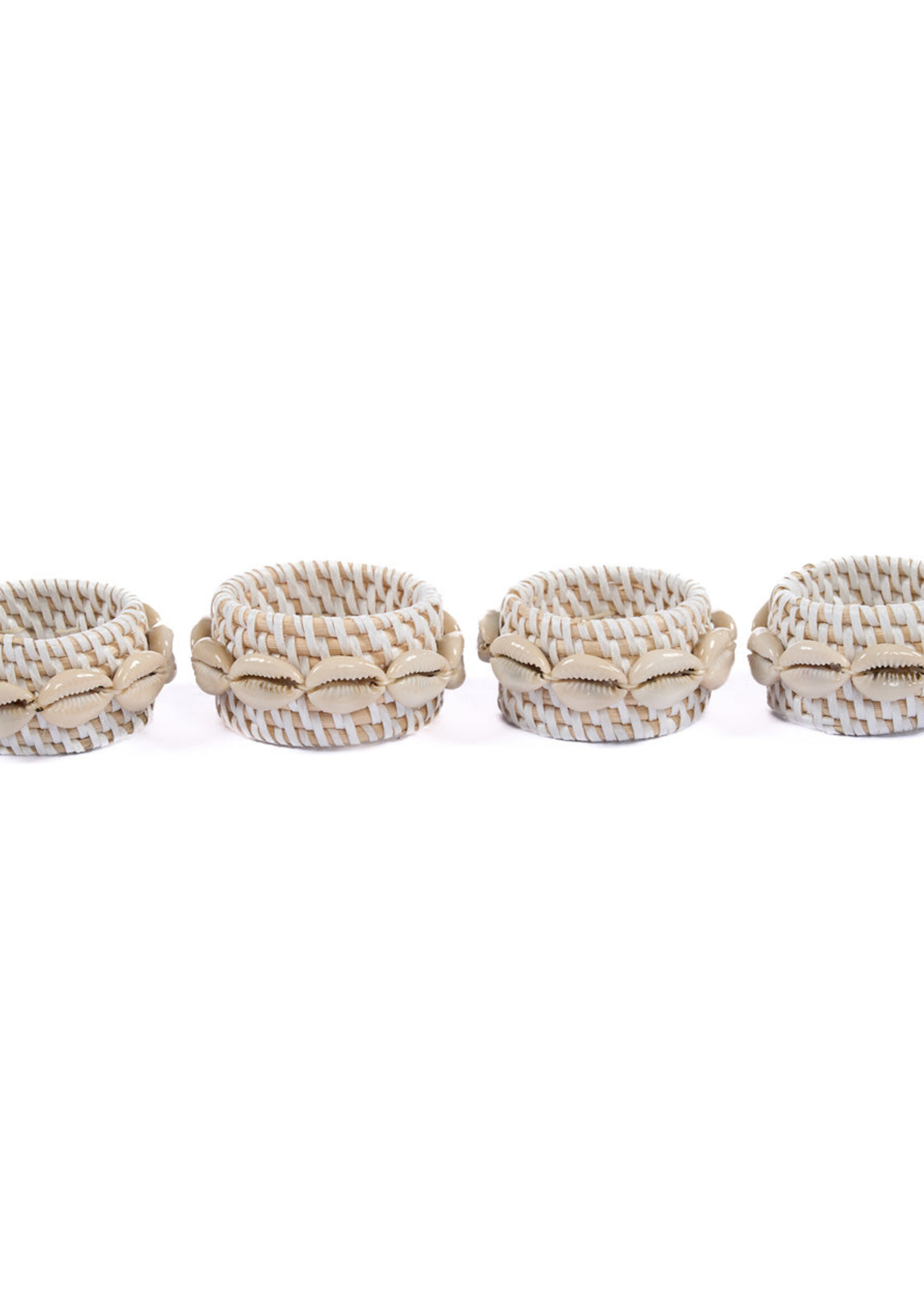 Bazar Bizar The Rattan Shell Napkin Ring - White - Set of 4