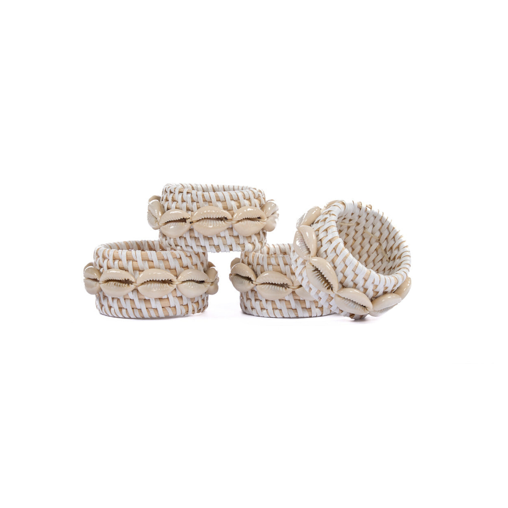 Bazar Bizar The Rattan Shell Napkin Ring - White - Set of 4