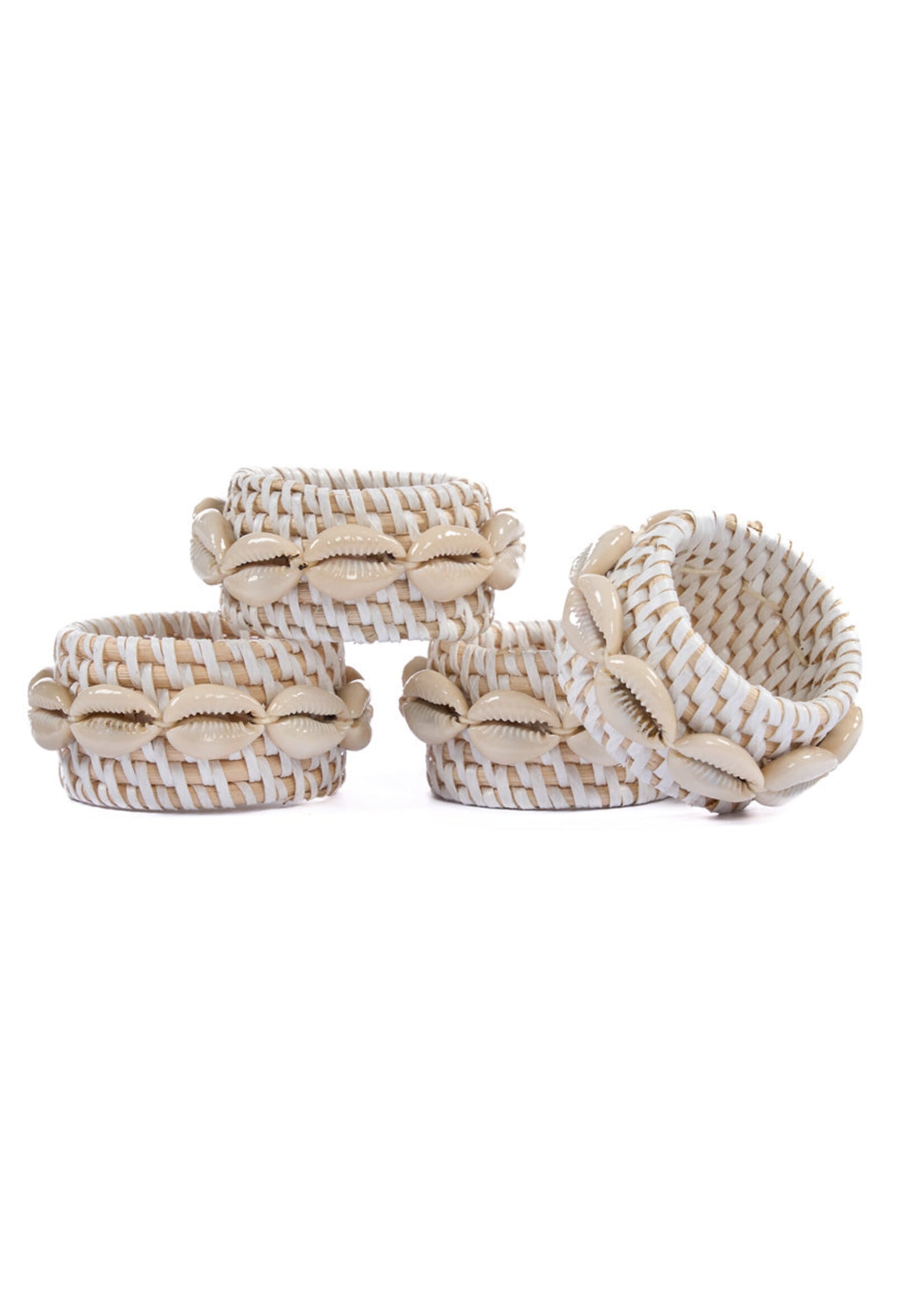 Bazar Bizar The Rattan Shell Napkin Ring - White - Set of 4