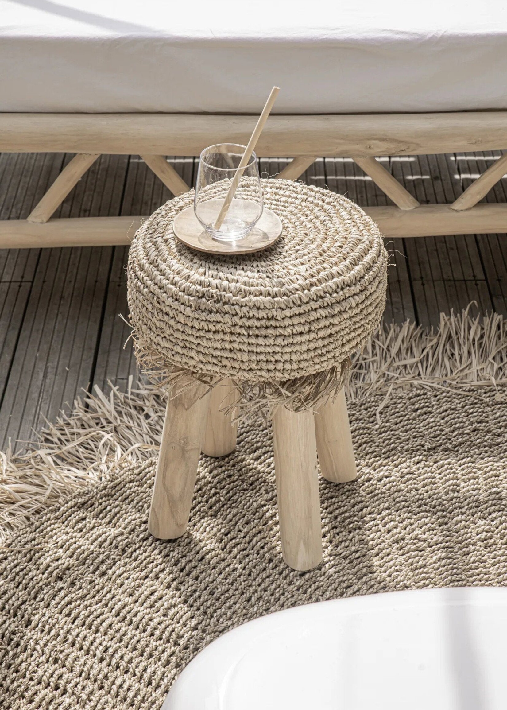 Bazar Bizar De Raffia Fringed Tapijt - Naturel - 150