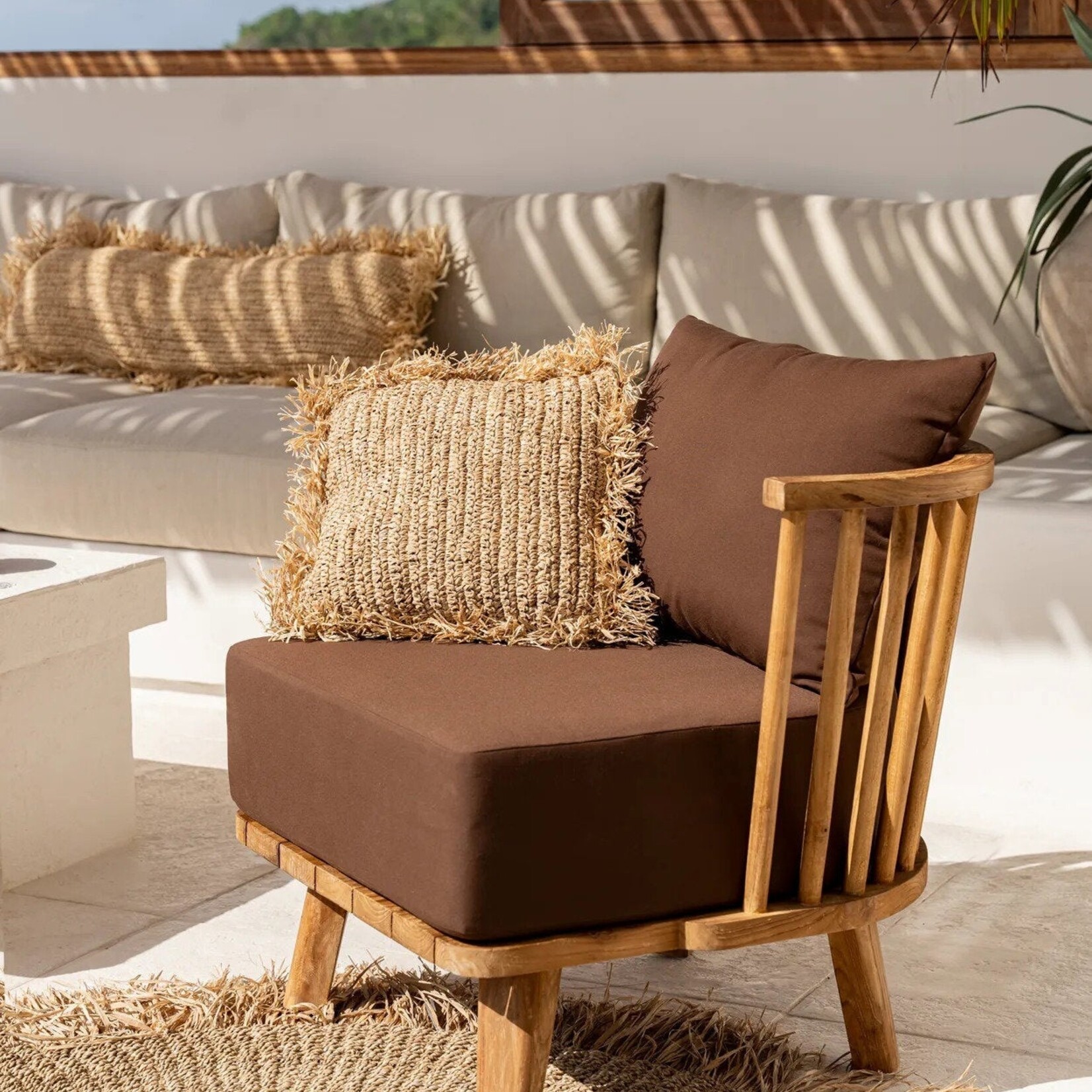 Bazar Bizar De Raffia Fringed Tapijt - Naturel - 150