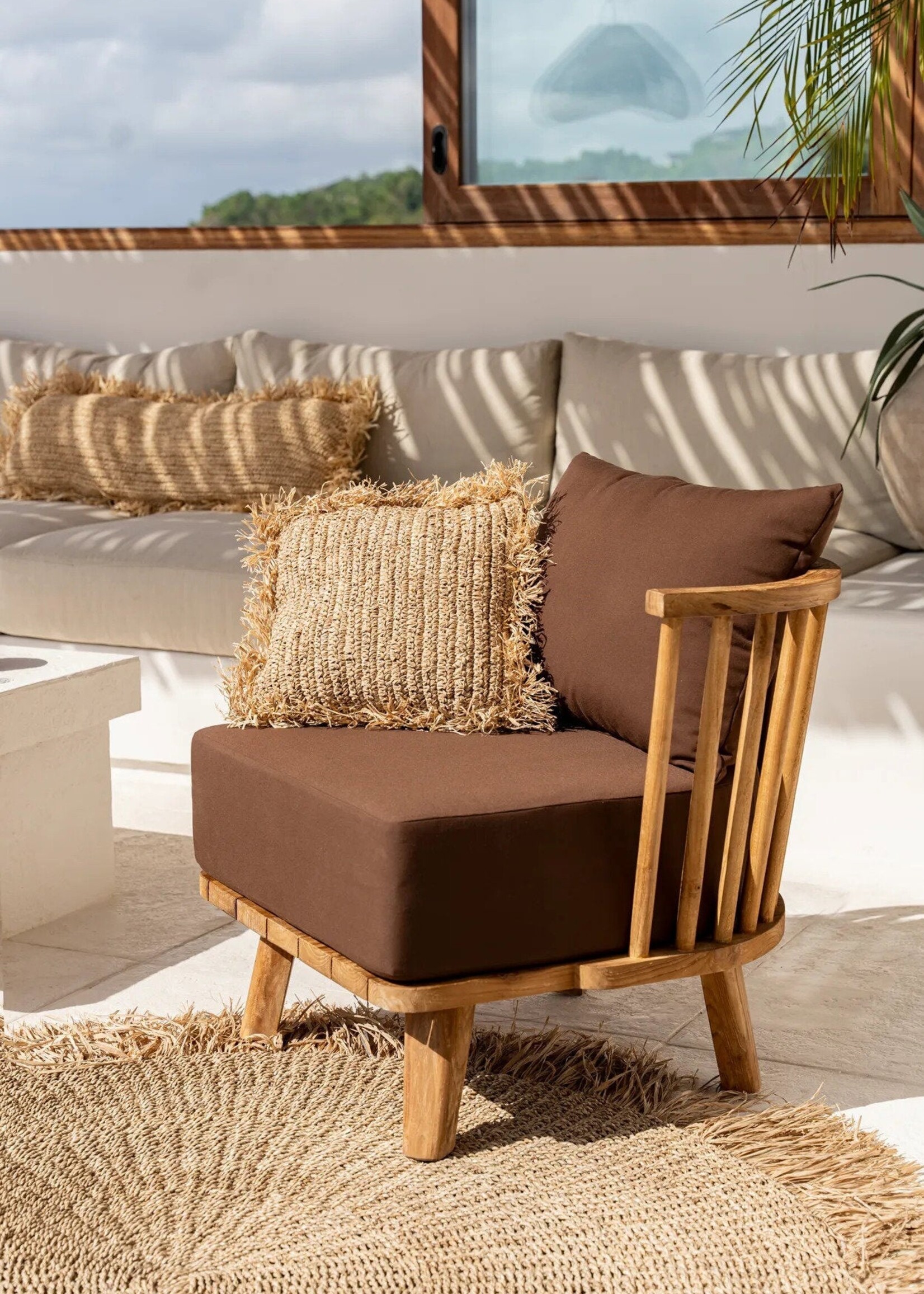 Bazar Bizar De Raffia Fringed Tapijt - Naturel - 150