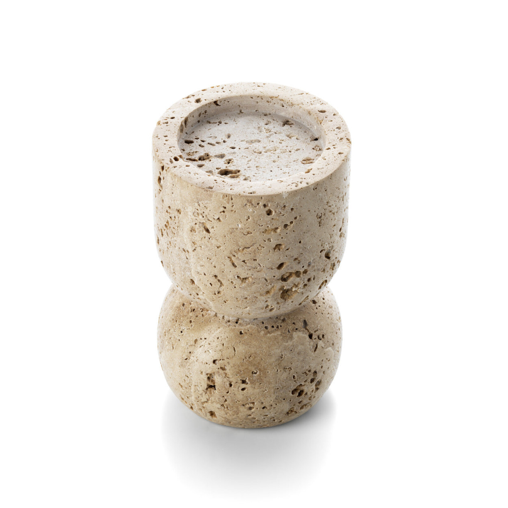 Bazar Bizar Antwerp The Travertine Vessel Pillar Candle Holder - Beige