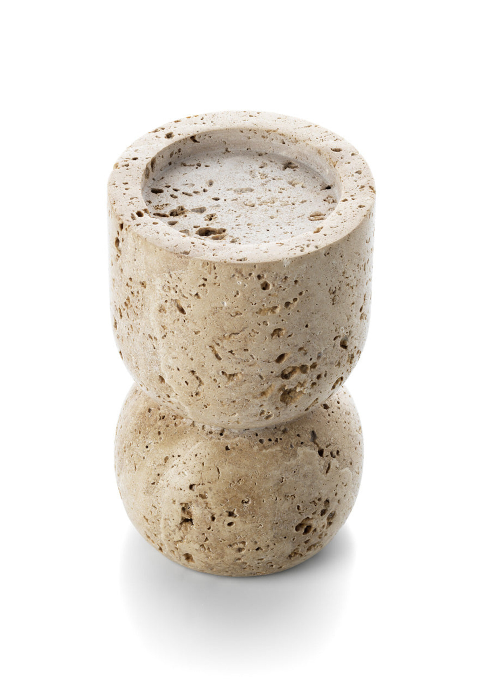 Bazar Bizar Antwerp The Travertine Vessel Pillar Candle Holder - Beige