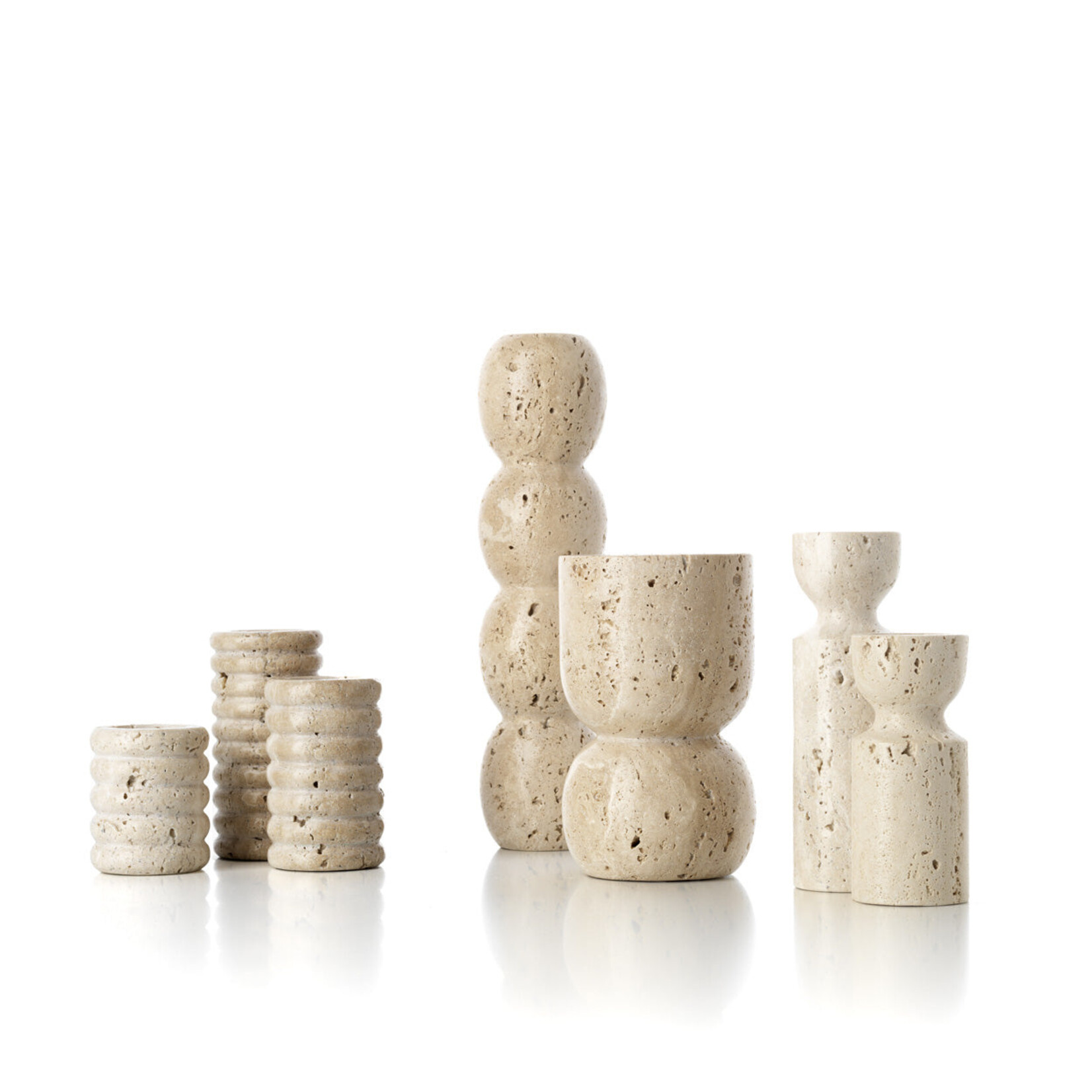 Bazar Bizar Antwerp The Travertine Vessel Pillar Candle Holder - Beige