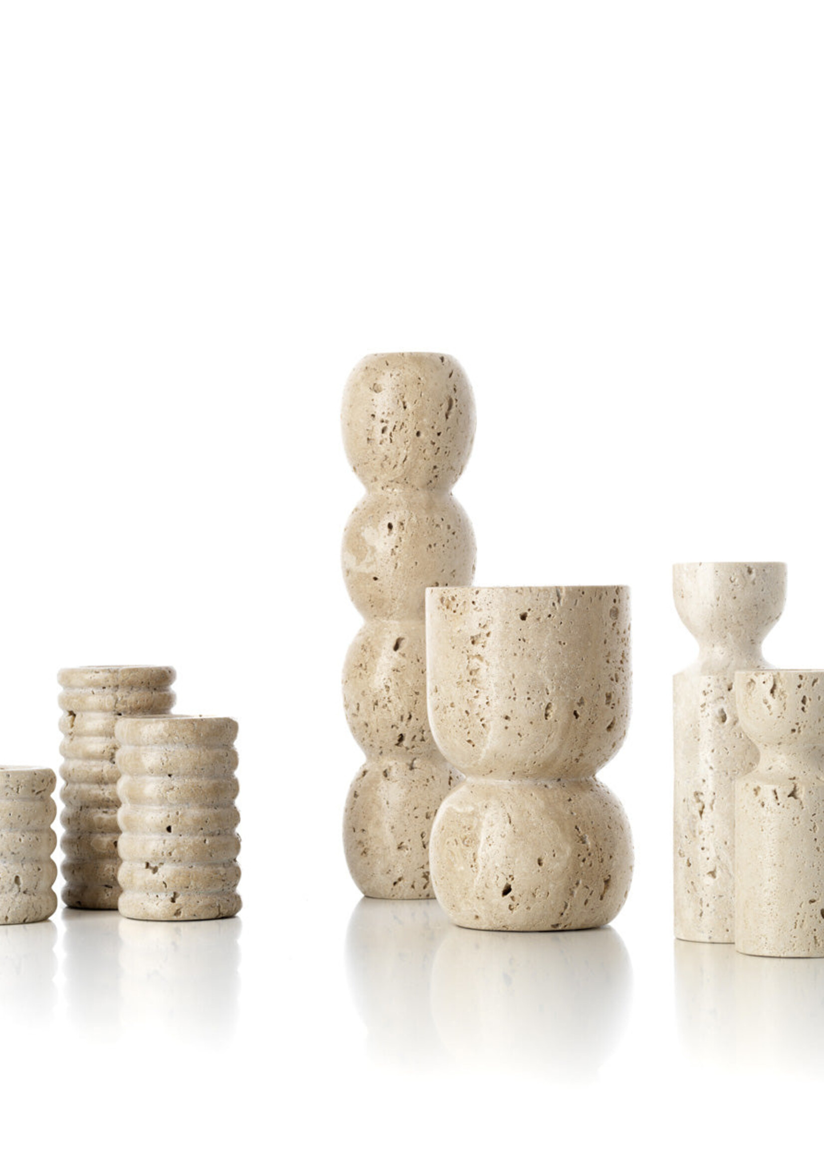 Bazar Bizar Antwerp The Travertine Vessel Pillar Candle Holder - Beige